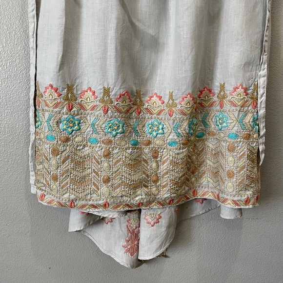 Johnny Was Los Angeles Linen Embroidered Tie Waist Vest Duster Kimono Long Line - Picture 12 of 12